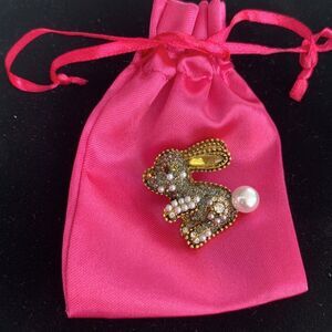 Small Bunny Lapel Pin with Faux Pearl Tail - Rabbit Brooch - Spring or Easter